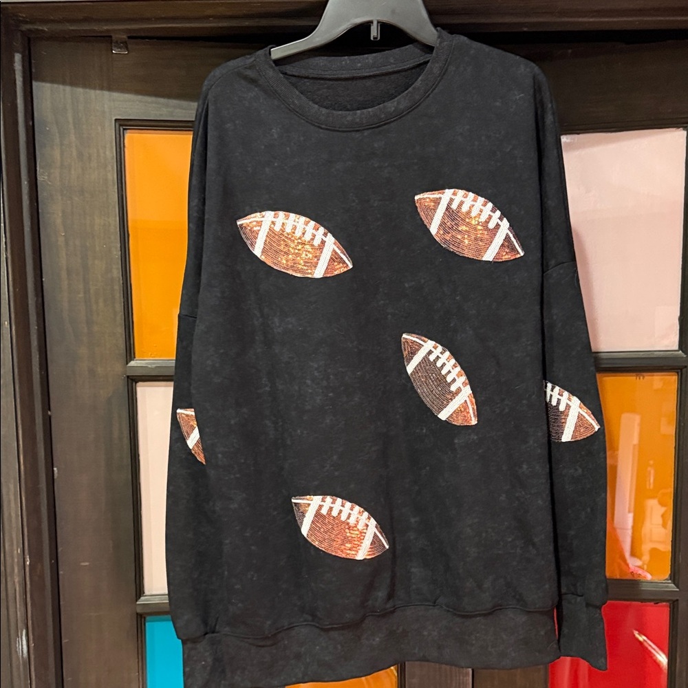 Black Football Print Women's Sweatshirt - Picture 2 of 6